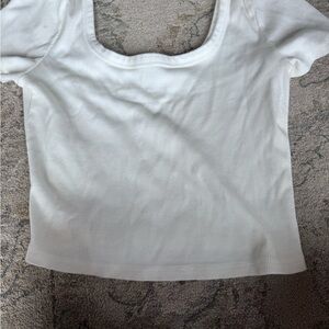Universal Thread White Ribbed Scoop Neck Short Sleeve Top
